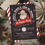 Unieke Retro Santa Jingle en Mingle Christmas Kaart<br><div class="desc">Direct creëer een buzz rond uw vakantieviering met deze unieke en enigszins retro Rode Vintage Santa Claus Candy Cane Christmas Party Invitation. Met een feestelijke, schattige rode en witte Sinterklaas, moderne sneeuwvlokken en een lijst met snoepriet worden uw gasten in een mum van tijd naar de Noordpool getransporteerd! Dit is...</div>