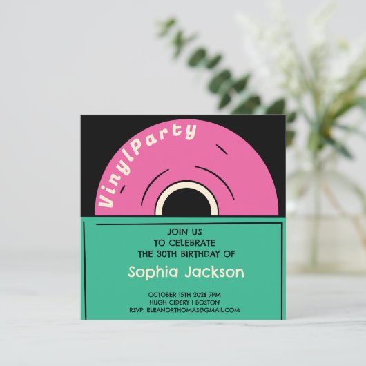 Unieke  Retro Vinyl Verjaardagsfeestje Kaart (Staand voorkant)