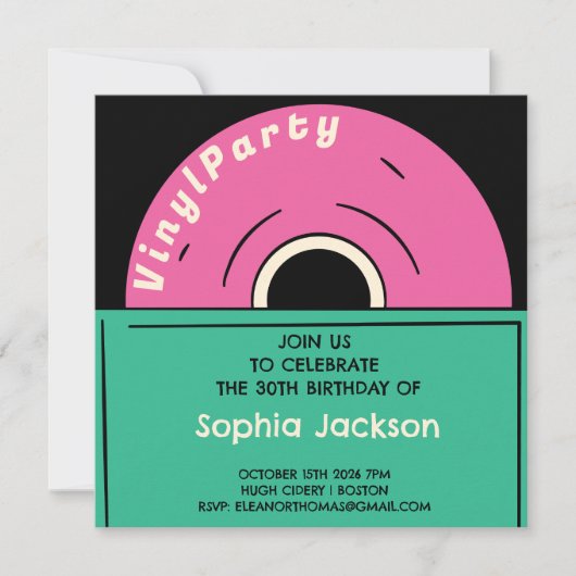 Unieke  Retro Vinyl Verjaardagsfeestje Kaart (Voorkant)