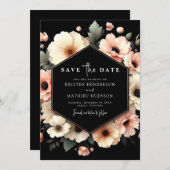 Unieke robuuste roze bloemige bruiloft save the date (Voorkant / Achterkant)