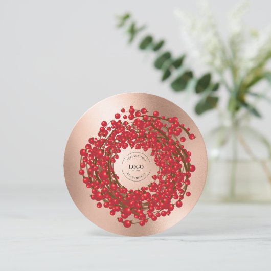 Unieke rode bessen krans Uw Logo gaat hier Feestdagenkaart (Staand voorkant)