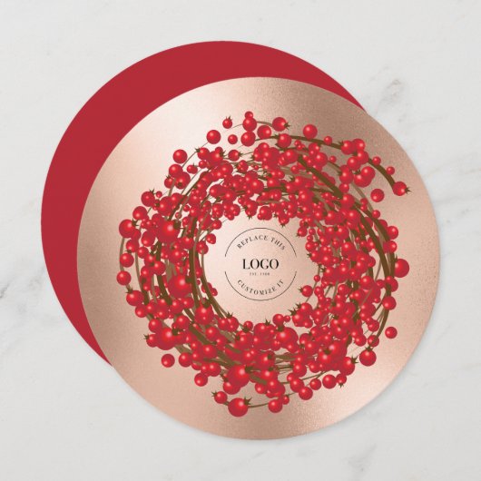 Unieke rode bessen krans Uw Logo gaat hier Feestdagenkaart (Voorkant / Achterkant)