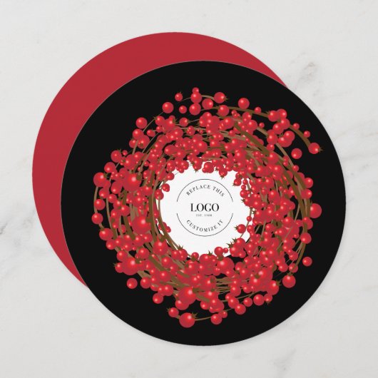 Unieke rode bessen krans Uw Logo gaat hier Hol Feestdagenkaart (Voorkant / Achterkant)