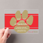 Unieke rode en bronzen gouden Afstuderen Pawprint Acryl Uitnodigingen (Insitu (Draagbaar))