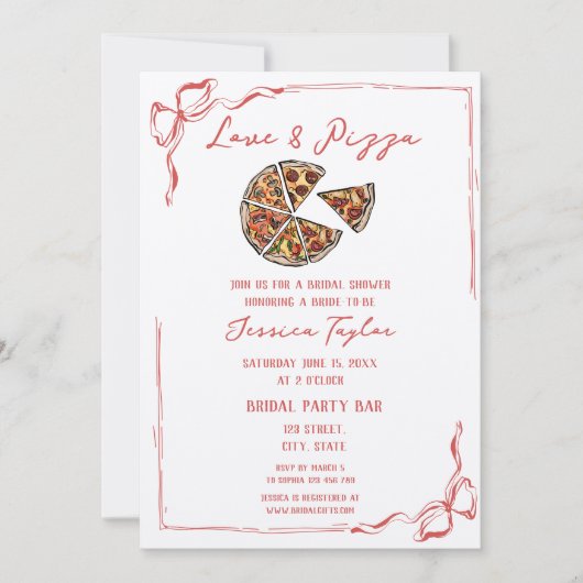 Unieke Rode Hand Getrokken Bruids Brunch Liefde en Kaart (Voorkant)