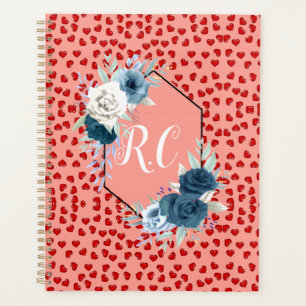 unieke rode harten op roze en patroon Aangepast Planner