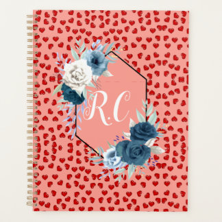 unieke rode harten op roze en patroon Aangepast Planner