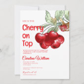 Unieke rode kersen op top baby shower kaart (Voorkant)