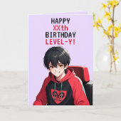 Unieke rode & Paarse anime leeftijd Verjaardag Kaart (Gele Bloem)
