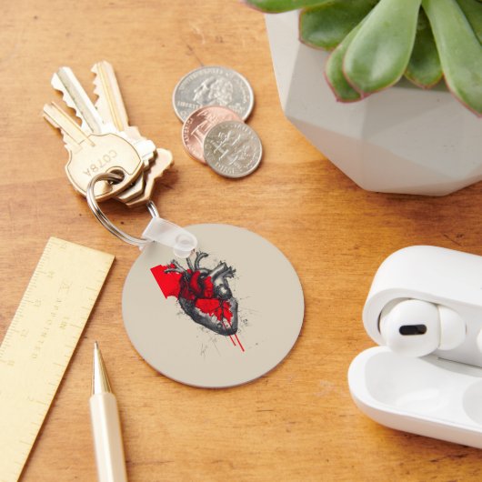 Unieke Rode Spat Human Hart Sleutelhanger (Bureau)