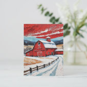 Unieke rode winter schuur schildering briefkaart (Staand voorkant)