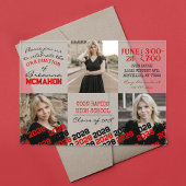 Unieke rode & zwarte Afstuderen 3 foto Frosted Acryl Uitnodigingen