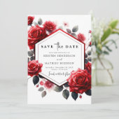 Unieke Romance Crimson Red Wedding Save The Date (Staand voorkant)