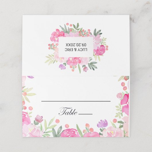 Unieke romantische bloemenbruiloft plaats kaart plaatskaartje (Buitenkant ongevouwen)