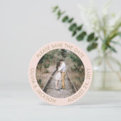Unieke Ronde Foto Moderne Blush Roze Gouden Bruilo Save The Date (Staand voorkant)