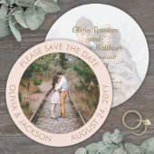 Unieke Ronde Foto Moderne Blush Roze Gouden Bruilo Save The Date