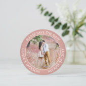 Unieke ronde foto Moderne Roze Ombre bruiloft Save The Date (Staand voorkant)