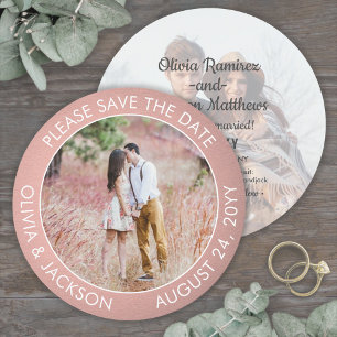 Unieke Ronde Foto Moderne Roze Ombre Trouwfeest Save The Date