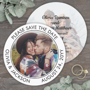 Unieke Ronde Foto Moderne Zwart-wit Bruiloft Save The Date