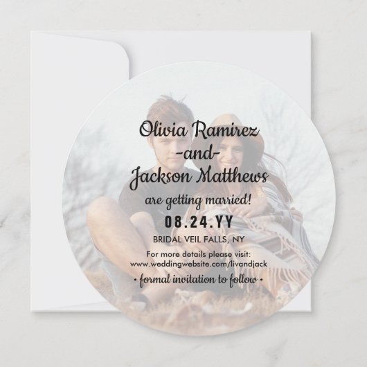 Unieke Ronde Foto Zwart & Goud Faux Folie Bruiloft Save The Date (Achterkant)