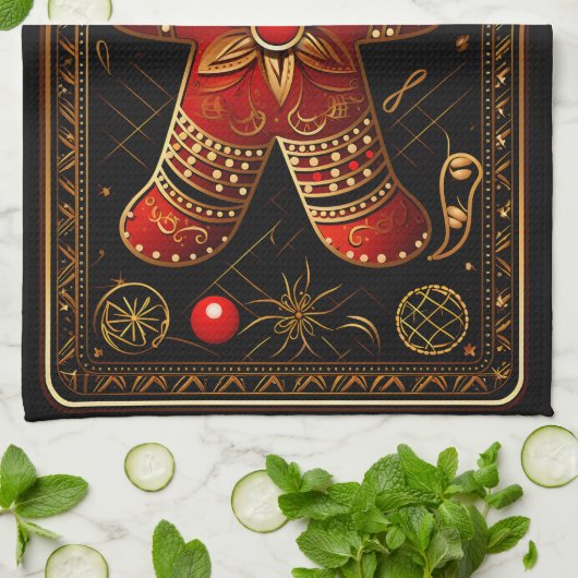 Unieke Rood en Goud Gingerbread Man Abstract Chris Theedoek (Gevouwen)