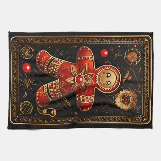 Unieke Rood en Goud Gingerbread Man Abstract Chris Theedoek (Horizontaal)