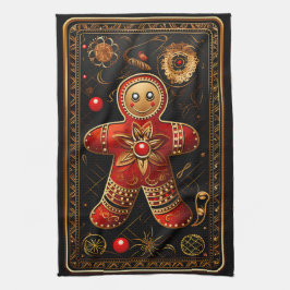 Unieke Rood en Goud Gingerbread Man Abstract Chris Theedoek