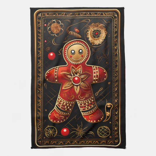 Unieke Rood en Goud Gingerbread Man Abstract Chris Theedoek (Verticaal)