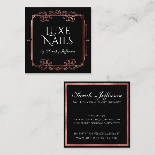 Unieke Roos Gold Foil Vlaanderen luxe zwart Vierkante Visitekaartje (Voorkant / Achterkant)