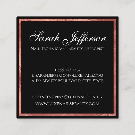 Unieke Roos Gold Foil Vlaanderen luxe zwart Vierkante Visitekaartje (Achterkant)