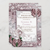 Unieke Roos Gold Peony Floral Wedding Kaart (Voorkant / Achterkant)