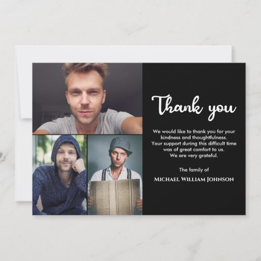 Unieke rouw- en herdenkingsdienst 3 foto-collage bedankkaart (Voorkant)