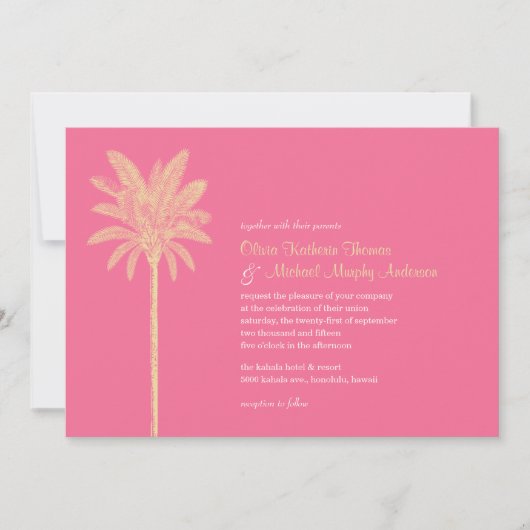 Unieke Roze Beach Wedding Invitations Kaart (Voorkant)
