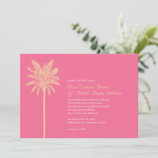 Unieke Roze Beach Wedding Invitations Kaart (Staand voorkant)
