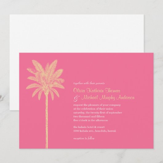 Unieke Roze Beach Wedding Invitations Kaart (Voorkant / Achterkant)