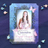 Unieke roze, blauwe Quinceanera  vlinders Kaart