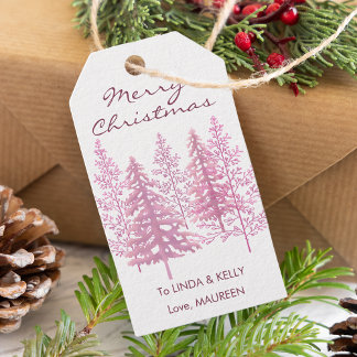 Unieke roze bloeiende bomen Kerstmis Cadeaulabel