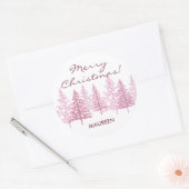 Unieke roze bloeiende bomen Kerstmis Ronde Sticker (Envelop)