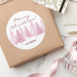 Unieke roze bloeiende bomen Kerstmis Ronde Sticker