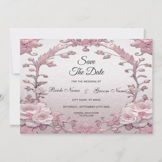 Unieke roze bloem Bewaar de datum Save The Date (Voorkant)
