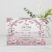 Unieke roze bloem Bewaar de datum Save The Date (Staand voorkant)