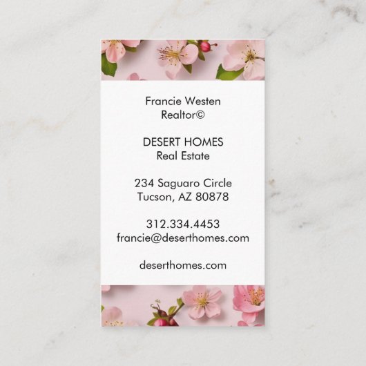 Unieke roze bloemen bloemenpatroon fotografie visitekaartje (Achterkant)