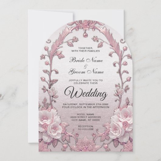 Unieke Roze Bloemen Huwelijksuitnodiging Kaart (Voorkant)