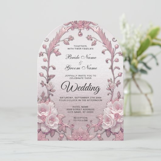 Unieke Roze Bloemen Huwelijksuitnodiging Kaart (Staand voorkant)