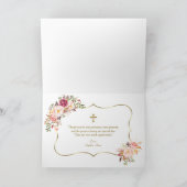 Unieke Roze Bloemen Kader Gouden Kruis Doop Bedankkaart (Binnen)