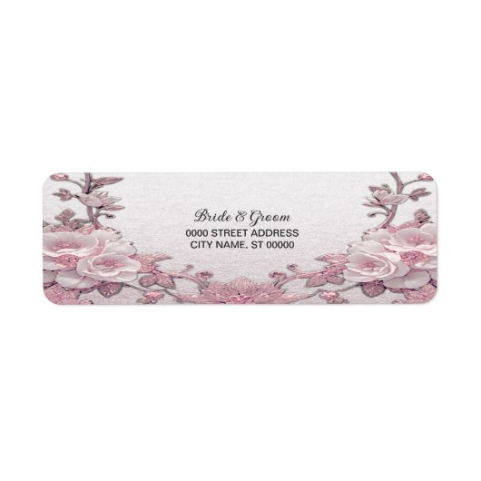 Unieke roze bloemen retouradres sticker (Voorkant)