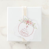 Unieke roze bloemen Roos Gold Cross-Baptisme Bedankjes Labels (In situ)