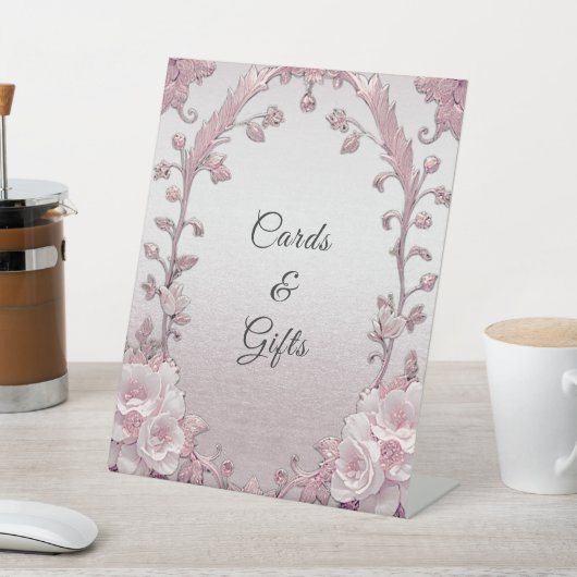 Unieke Roze Bloemen Tafelblad Tekenen Reclamebord Met Voetstuk (Insitu)