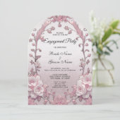 Unieke roze bloemige uitnodiging voor verlovingsfe (Staand voorkant)