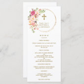 Unieke Roze Blush Bloem 1e Verjaardag & Doop Menu (Voorkant / Achterkant)